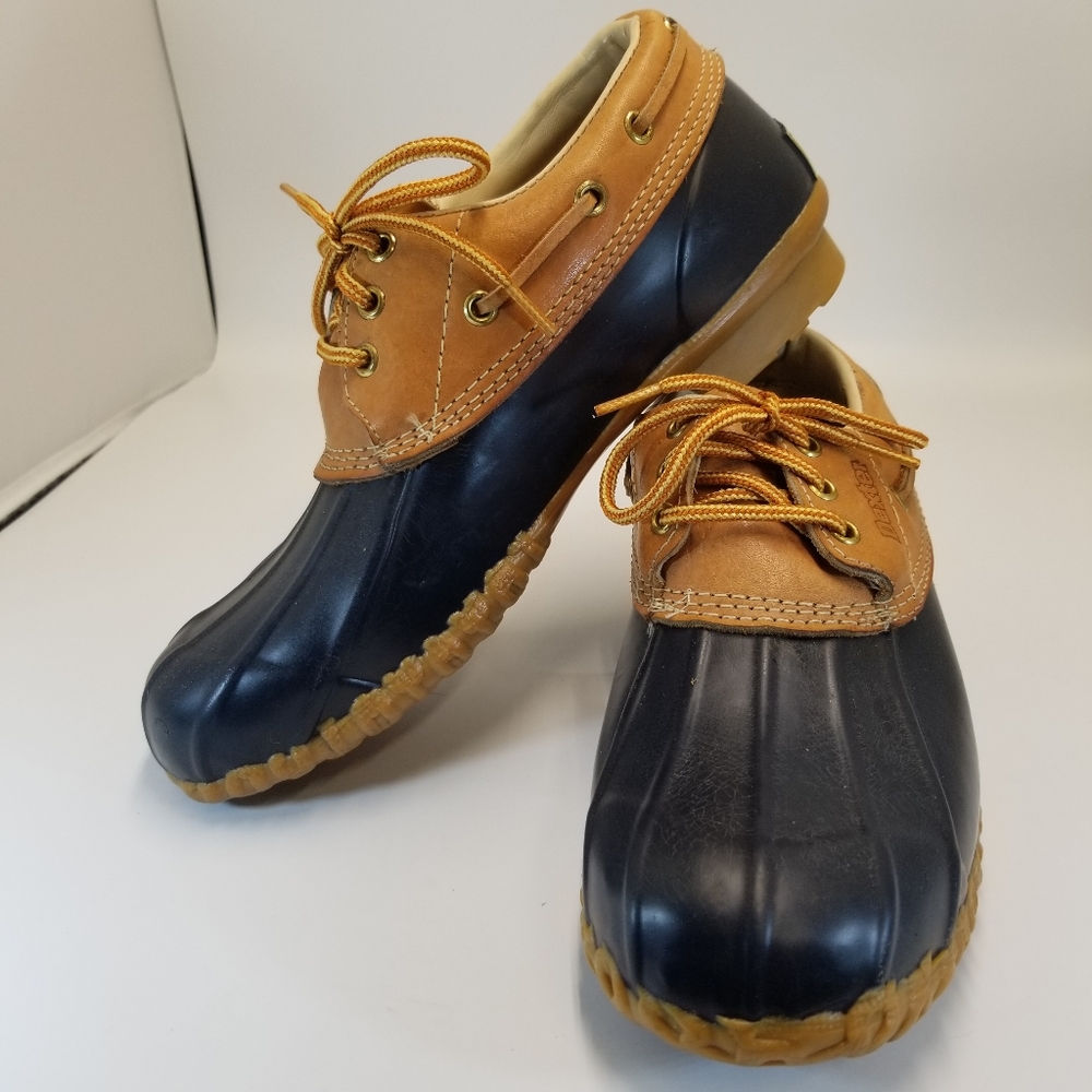Dexter Womans Size 7 Tan Leather Blue Rubber Duck Style Slip On Lace Up